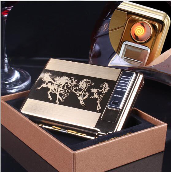 Metal Cigarette Case Box Electronic Rechargeable USB Cigarette Lighter 20 cigarettes eagle motor Metal Cigarette Case Box Electronic Rechargeable USB Cigarette Lighter 20 cigarettes eagle motor