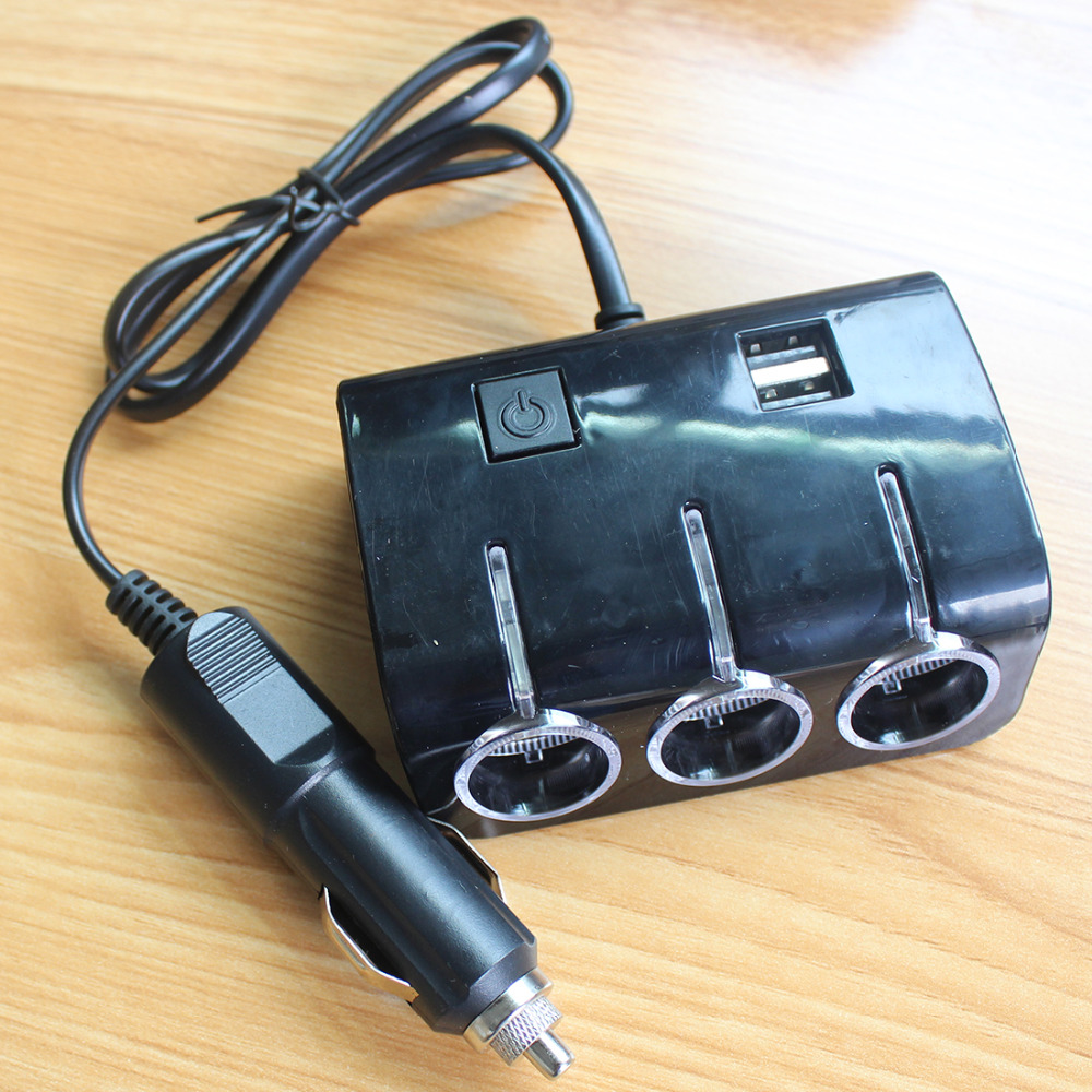 3Sockets 120W Easy to carry and install Autos Cigarette Lighter Splitter 2Usb Ports Charger Adapter With Switch Car Accessory