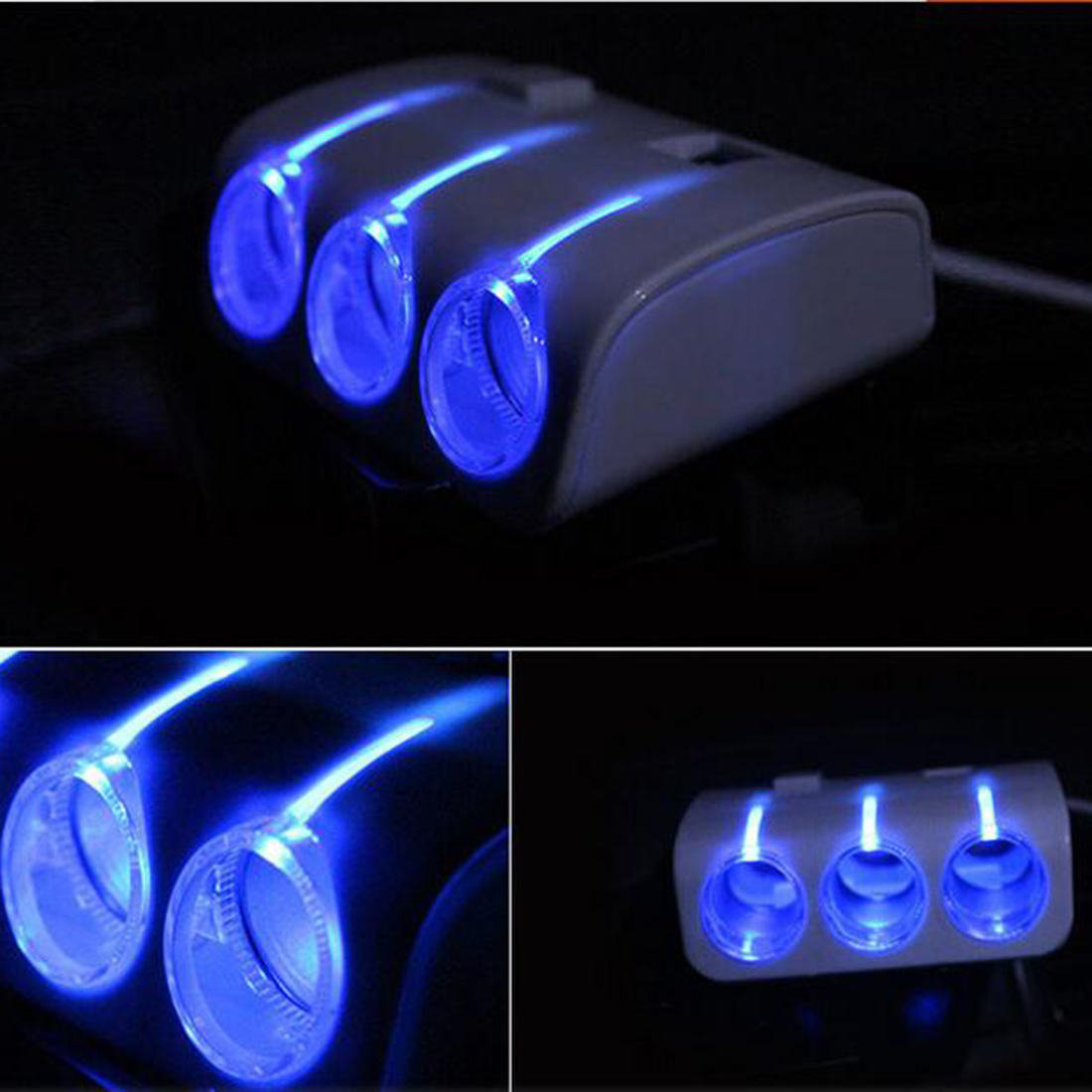 3Sockets 120W Easy to carry and install Autos Cigarette Lighter Splitter 2Usb Ports Charger Adapter With Switch Car Accessory