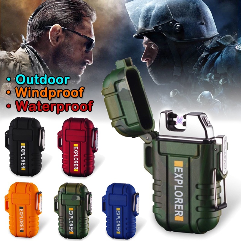 Outdoor Waterproof Usb Electric Lighter Windproof Dual Arc