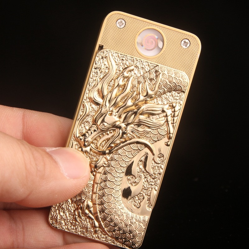 Carved Dragon Style Pushing Up Metal USB Charging Cigarette Lighter Carved Dragon Style Pushing Up Metal USB Charging Cigarette Lighter