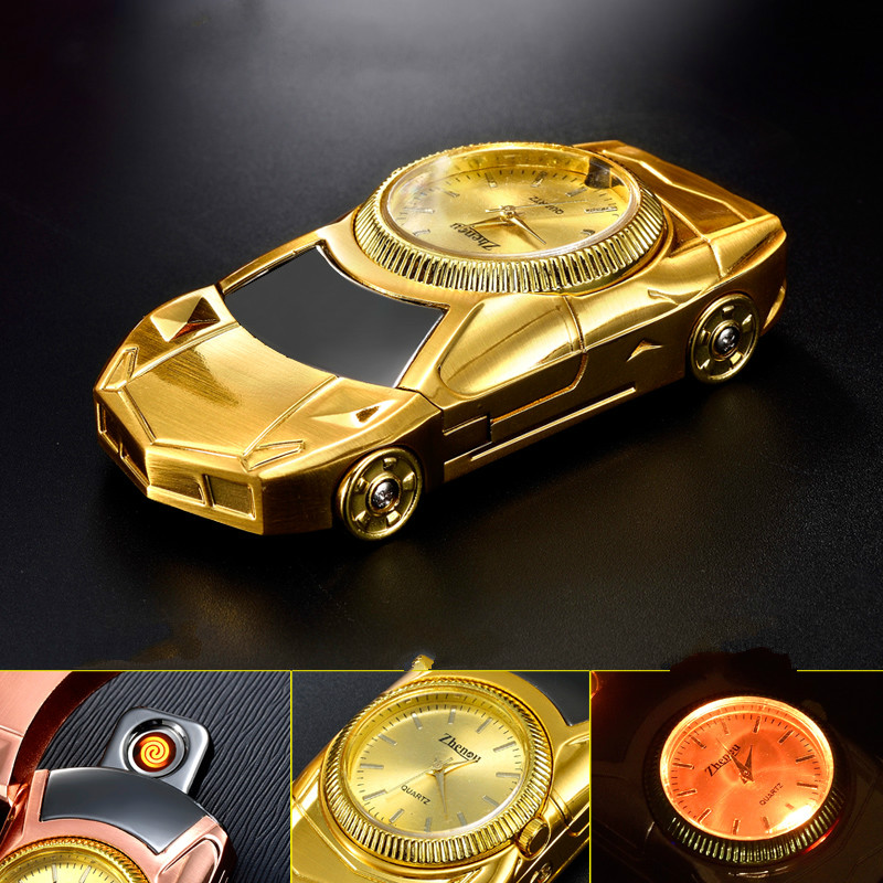 Personality Car Model with Watch Function Windproof USB Rechargeable Electronic Cigarette Lighters Personality Car Model with Watch Function Windproof USB Rechargeable Electronic Cigarette Lighters