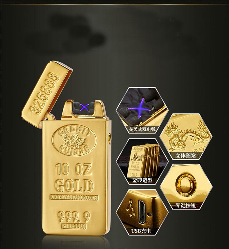 Classic Gold Bars Electric Pulse Double Arc Lighter USB Charging Cigarette Lighter Men USB Lighter Business Gifts Lighters Classic Gold Bars Electric Pulse Double Arc Lighter USB Charging Cigarette Lighter Men USB Lighter Business Gifts Lighters