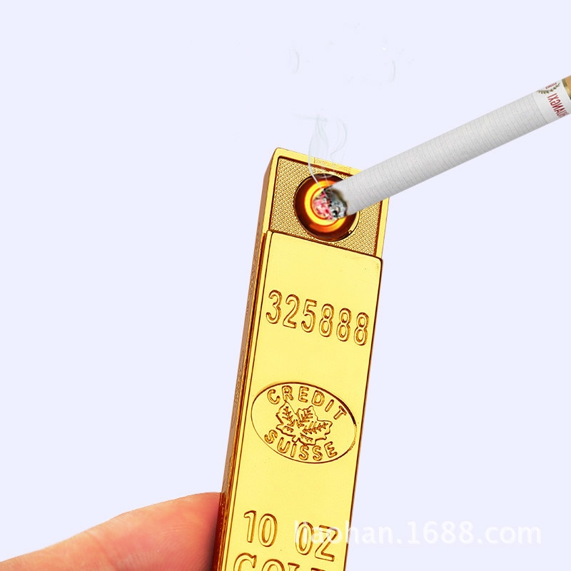 Creative Gold Bar Trapezoid Mini USB Rechargeable Cigarette Lighter Creative Gold Bar Trapezoid Mini USB Rechargeable Cigarette Lighter