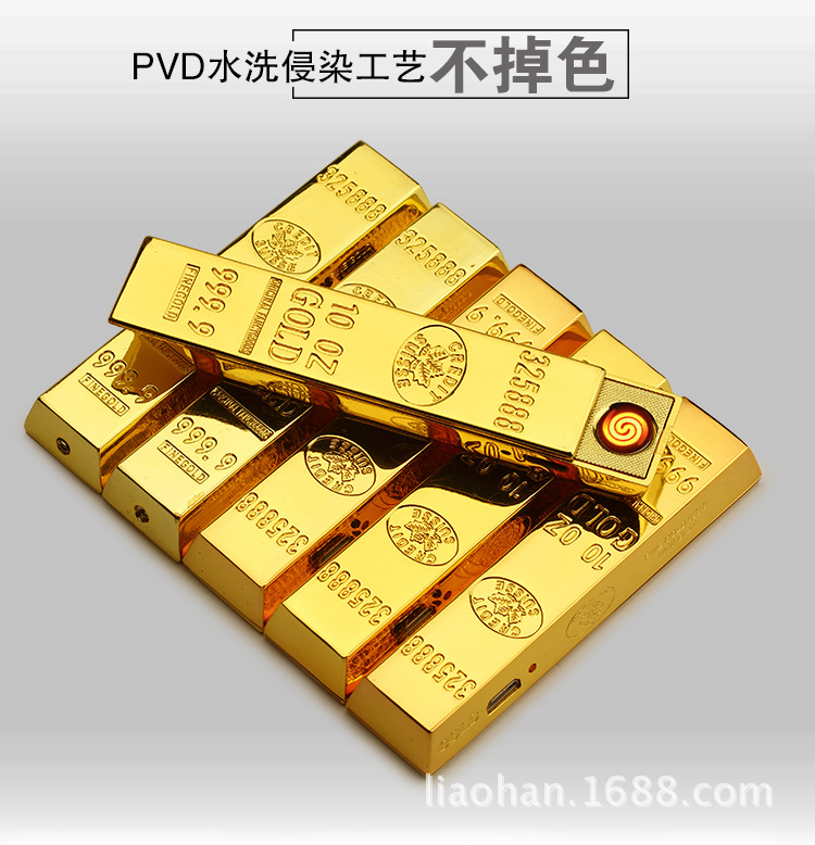 Creative Gold Bar Trapezoid Mini USB Rechargeable Cigarette Lighter Creative Gold Bar Trapezoid Mini USB Rechargeable Cigarette Lighter