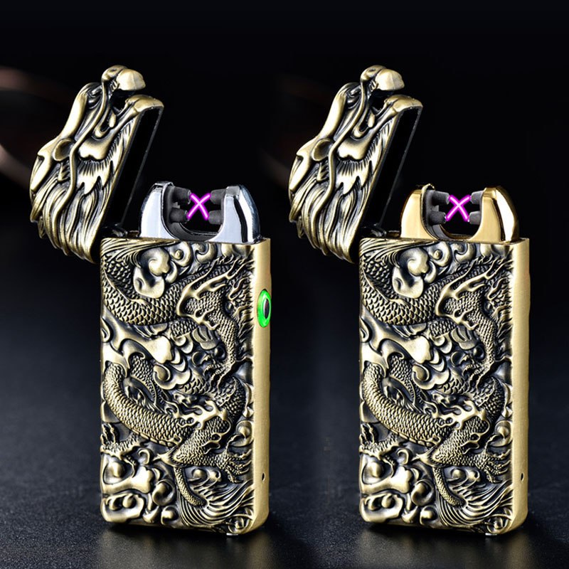 Style Dragon Design Double Arc Electronic Lighter USB Charging Lighters Zinc Alloy Shell Portable Mini Cigarette Ignition China Style Dragon Design Double Arc Electronic Lighter USB Charging Lighters Zinc Alloy Shell Portable Mini Cigarette Ignition
