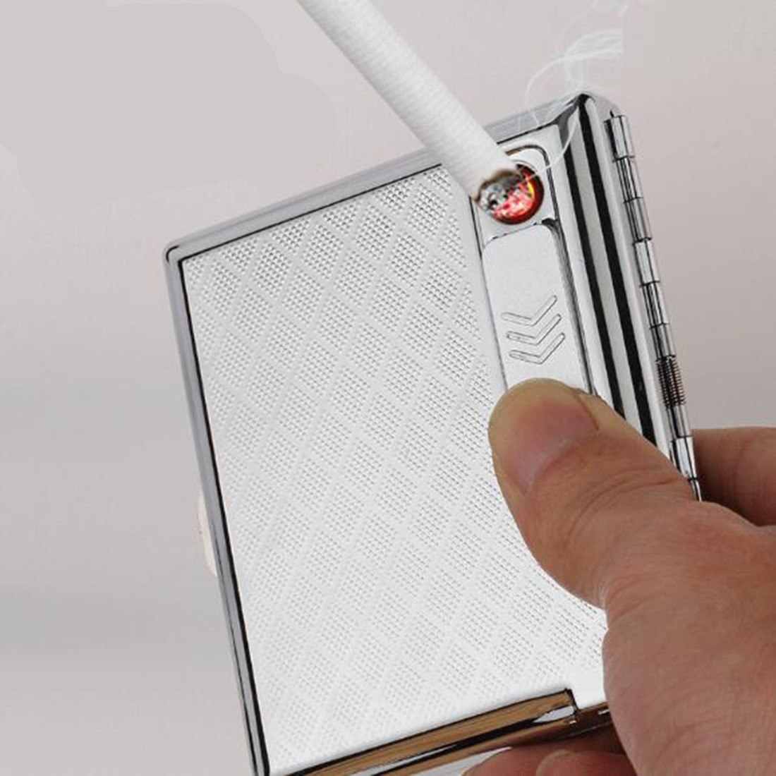 USB Cigarette Lighter Outdoor Portable Stainless Steel Cigarette Case with Electronic Rechargeable Windproof Flameless USB Cigarette Lighter Outdoor Portable Stainless Steel Cigarette Case with Electronic Rechargeable Windproof Flameless