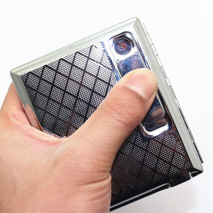 New – Slide Up Stailess steel Silver cigarette case hold 20pcs Automatic Cigarette box /pocket With USB Lighter Portable New 1pcs - Slide Up Stailess steel Silver cigarette case hold 20pcs Automatic Cigarette box /pocket With USB Lighter Portable
