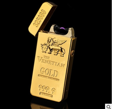 Gold Bar Pulsed ARC Windproof Electronic Rechargable USB Flameless lighter High Quality Gold Bar Pulsed ARC Windproof Electronic Rechargable USB Flameless lighter