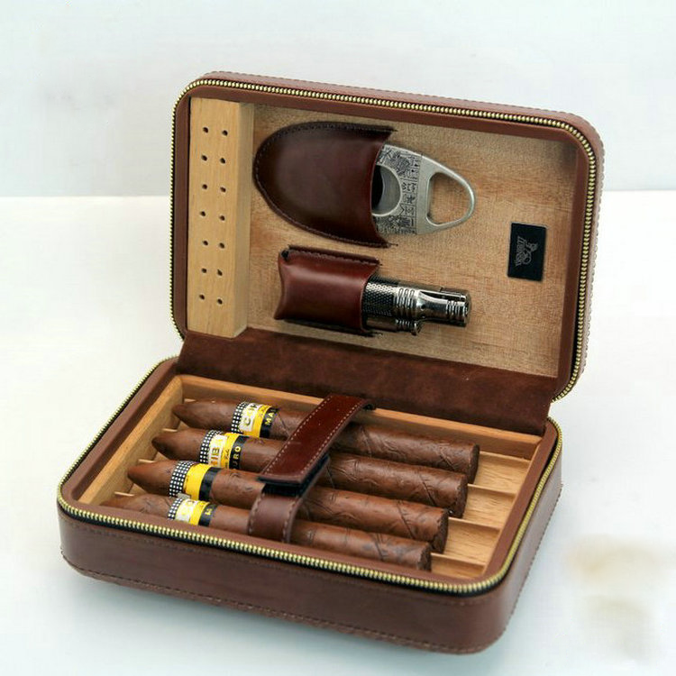 New LUBINSKI portable cigar box Leather Cigar Case Cedar
