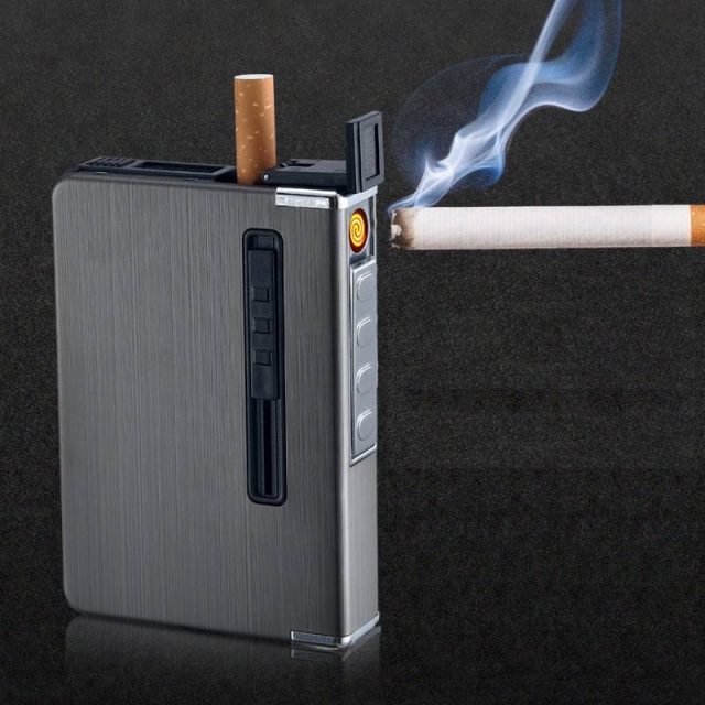 Push Out Metal Cigarette Box With usb Electronic Lighter Flameless ...