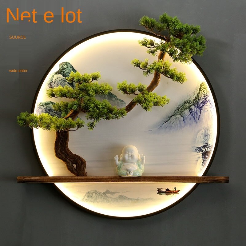 New Chinese Style Pendant Hotel Living Room Hallway round Ornaments Sofa Background Wall Decorative Simulation Pine Wall Hanging New Chinese Style Pendant Hotel Living Room Hallway round Ornaments Sofa Background Wall Decorative Simulation Pine Wall Hanging