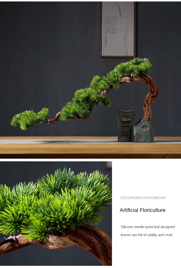 Artificial Greeting Pine Bonsai Decoration Living Room Office Desk Surface Panel Green Plant Solid Wood Root Decorations Artificial Greeting Pine Bonsai Decoration Living Room Office Desk Surface Panel Green Plant Solid Wood Root Decorations