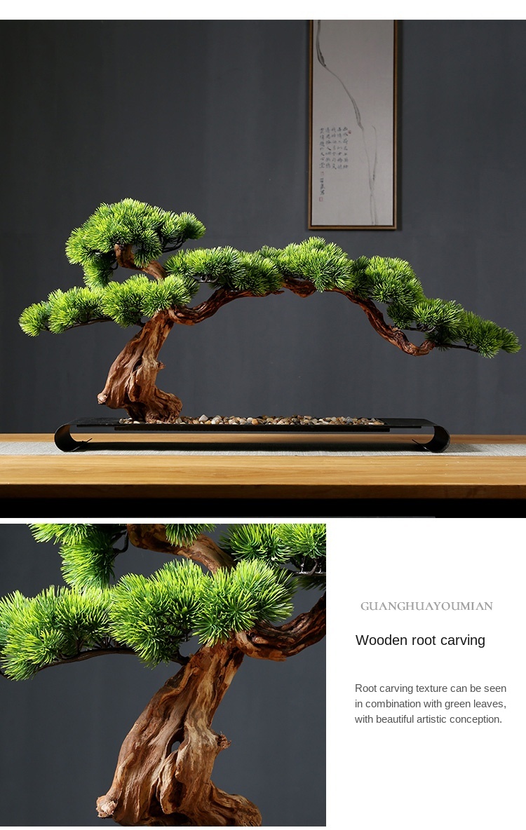 Artificial Greeting Pine Bonsai Decoration Living Room Office Desk Surface Panel Green Plant Solid Wood Root Decorations Artificial Greeting Pine Bonsai Decoration Living Room Office Desk Surface Panel Green Plant Solid Wood Root Decorations