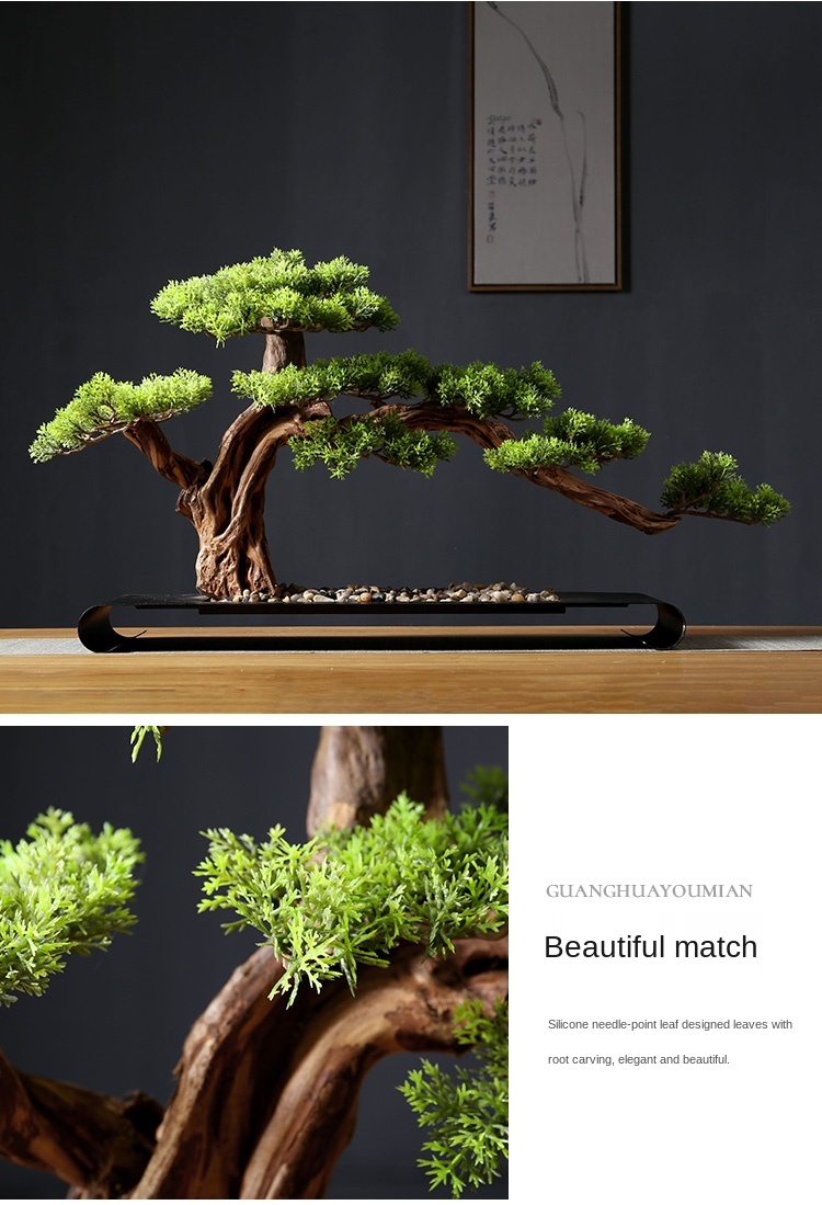 Artificial Greeting Pine Bonsai Decoration Living Room Office Desk Surface Panel Green Plant Solid Wood Root Decorations Artificial Greeting Pine Bonsai Decoration Living Room Office Desk Surface Panel Green Plant Solid Wood Root Decorations