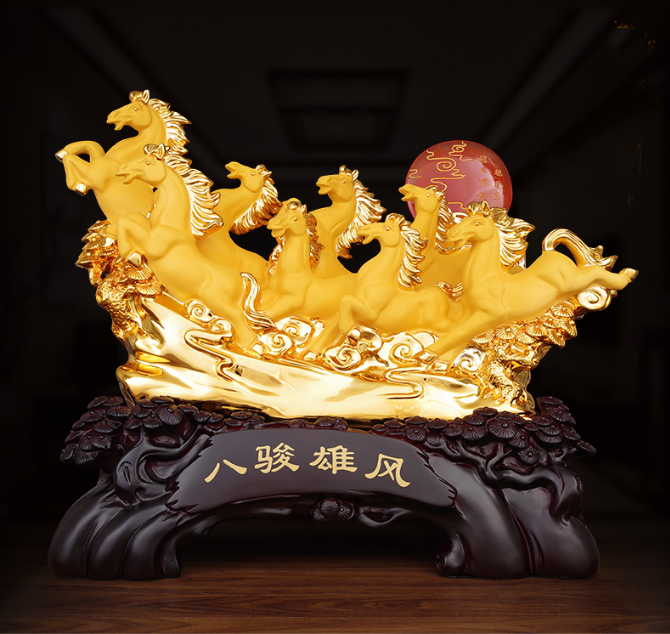 Chinese Style Lucky Eight Horses Resin Auspicious Gifts Home Crafts Living Room Study Desk Ornaments Statue Housewarming Gifts
