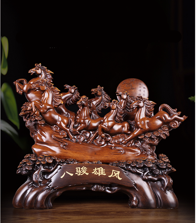 Chinese Style Lucky Eight Horses Resin Auspicious Gifts Home Crafts Living Room Study Desk Ornaments Statue Housewarming Gifts