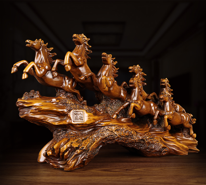 Chinese Style Lucky Eight Horses Resin Auspicious Gifts Home Crafts Living Room Study Desk Ornaments Statue Housewarming Gifts