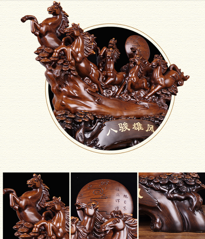 Chinese Style Lucky Eight Horses Resin Auspicious Gifts Home Crafts Living Room Study Desk Ornaments Statue Housewarming Gifts
