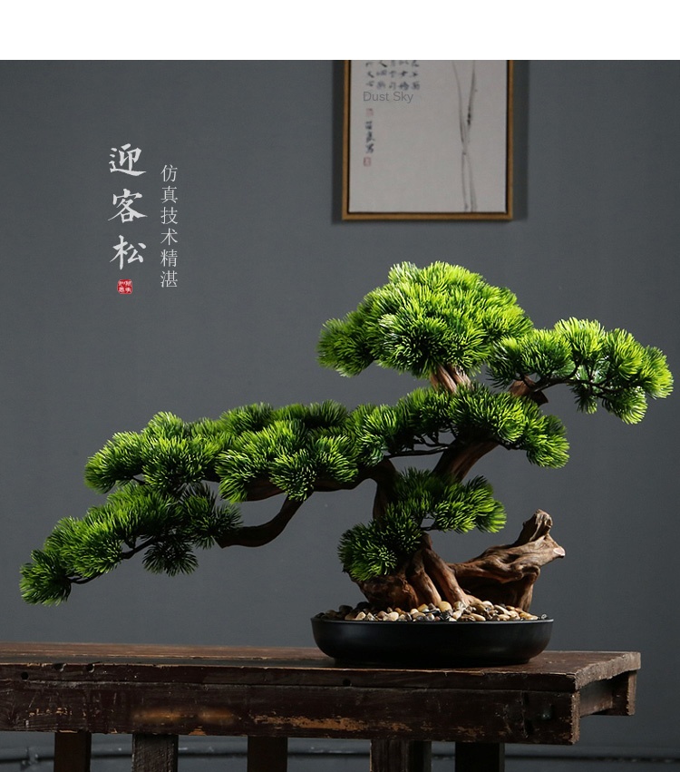 Artificial Green Plant Welcoming Pine Bonsai Office Decoration New Chinese Style Hall Hallway Decorations Hotel Opening Gift