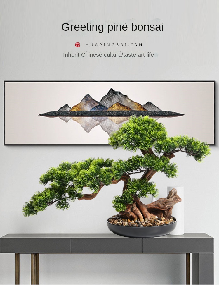 Artificial Green Plant Welcoming Pine Bonsai Office Decoration New Chinese Style Hall Hallway Decorations Hotel Opening Gift