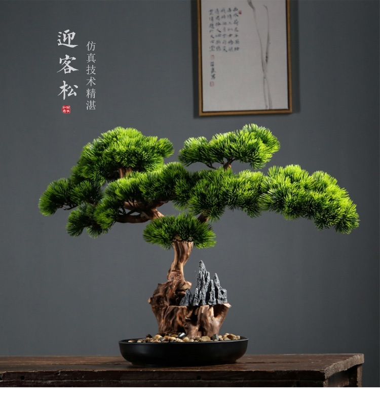 Artificial Green Plant Welcoming Pine Bonsai Office Decoration New Chinese Style Hall Hallway Decorations Hotel Opening Gift
