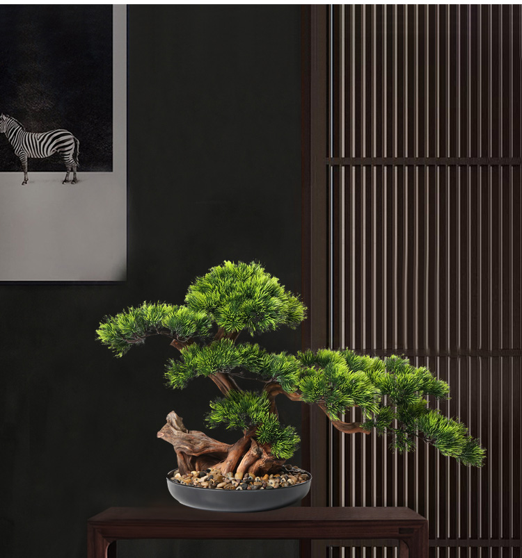 Artificial Green Plant Welcoming Pine Bonsai Office Decoration New Chinese Style Hall Hallway Decorations Hotel Opening Gift