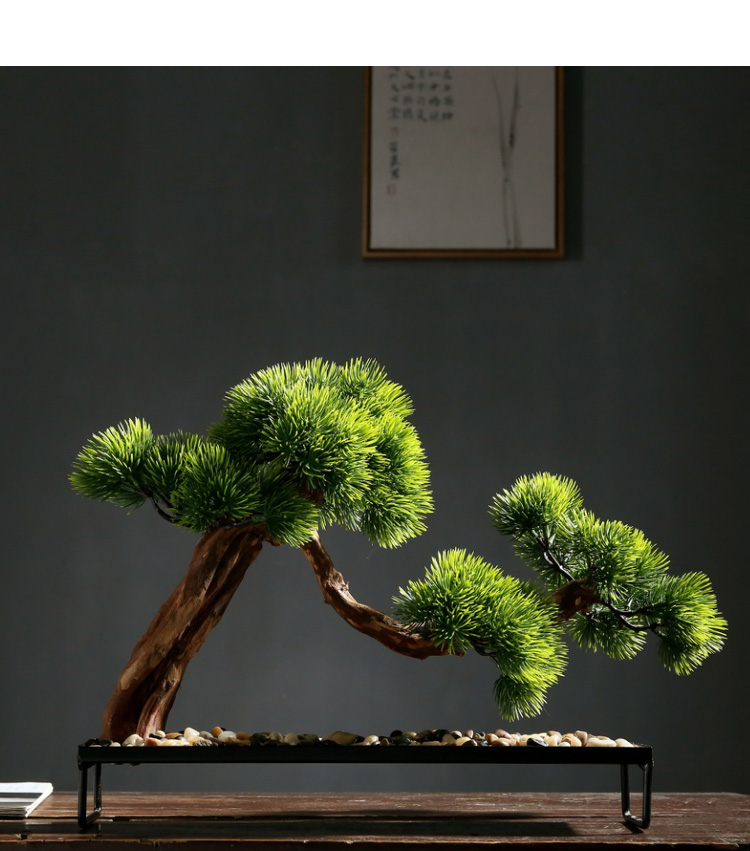 Solid Wood Root Decorations Artificial Greeting Pine New Chinese Style Bonsai Decoration Living Room Entrance Home Greenery
