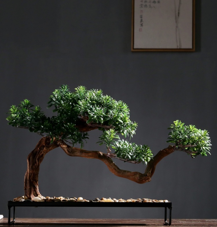 Solid Wood Root Decorations Artificial Greeting Pine New Chinese Style Bonsai Decoration Living Room Entrance Home Greenery