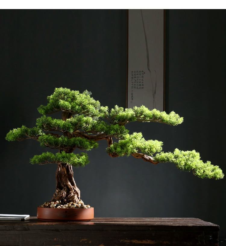 Solid Wood Root Decorations Artificial Greeting Pine New Chinese Style Bonsai Decoration Living Room Entrance Home Greenery
