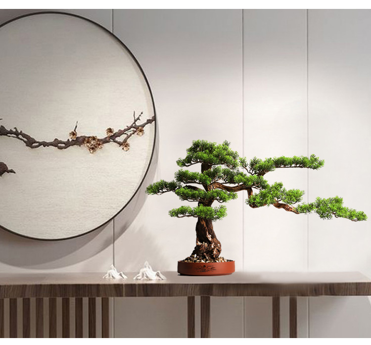 Solid Wood Root Decorations Artificial Greeting Pine New Chinese Style Bonsai Decoration Living Room Entrance Home Greenery