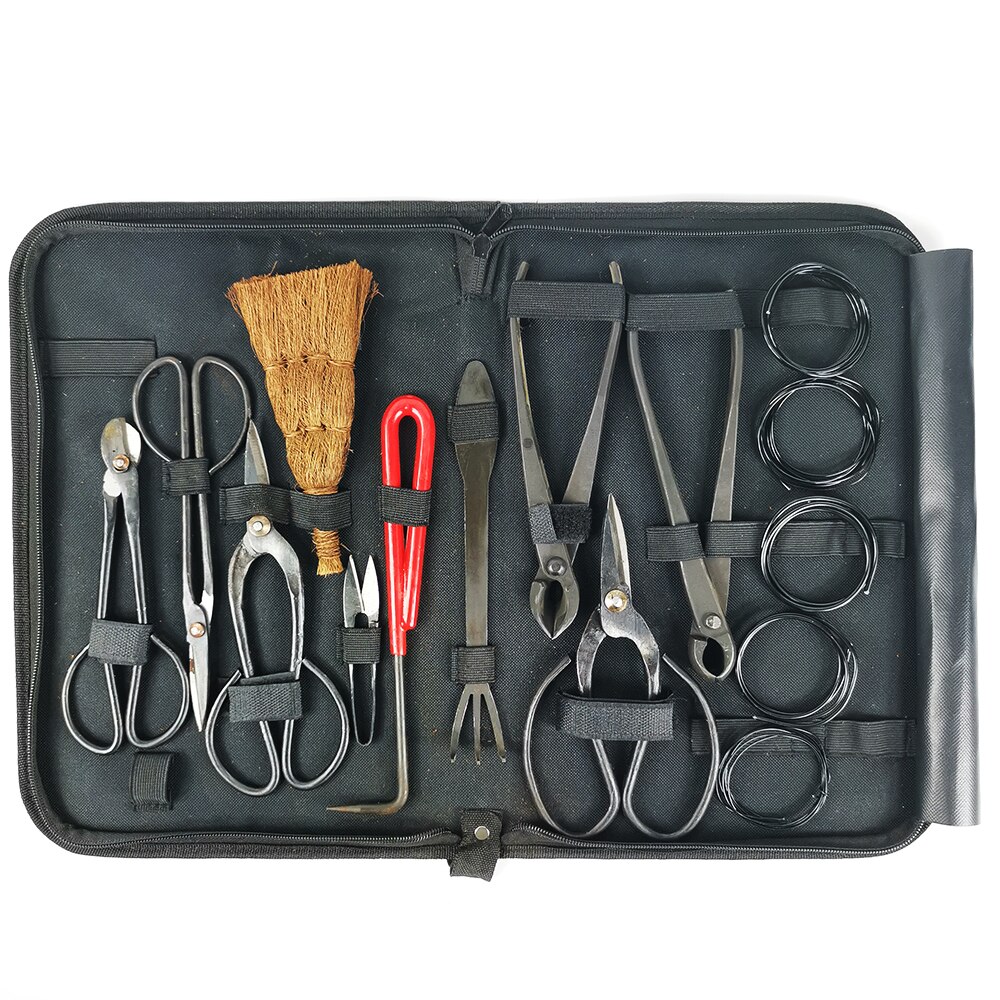 14Pcs Bonsai Tool Set Carbon Steel Extensive Cutter Scissors Kit With Nylon Case For Garden Pruning Tools