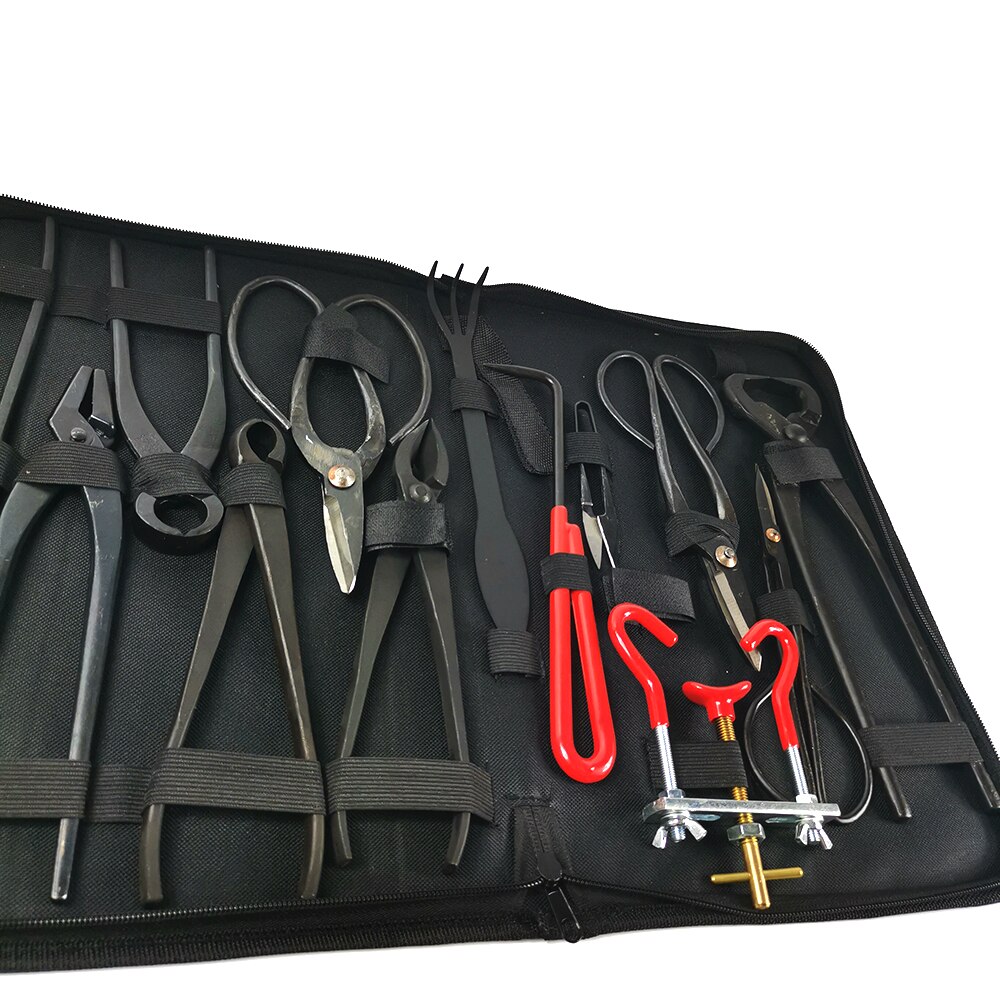 14Pcs Bonsai Tool Set Carbon Steel Extensive Cutter Scissors Kit With Nylon Case For Garden Pruning Tools