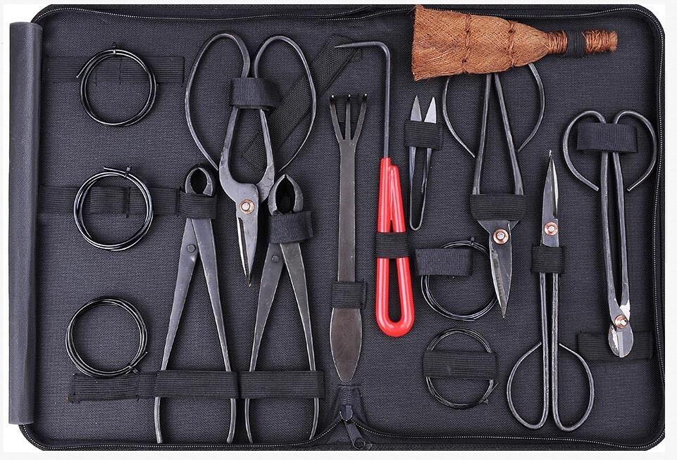 Brand new bonsai tools set multi-function bonsai kit 10-piece set Carbon Steel Shear Set and Tool Kit /Roll Wires Brand new bonsai tools set multi-function bonsai kit 10-piece set Carbon Steel Shear Set and Tool Kit /Roll Wires