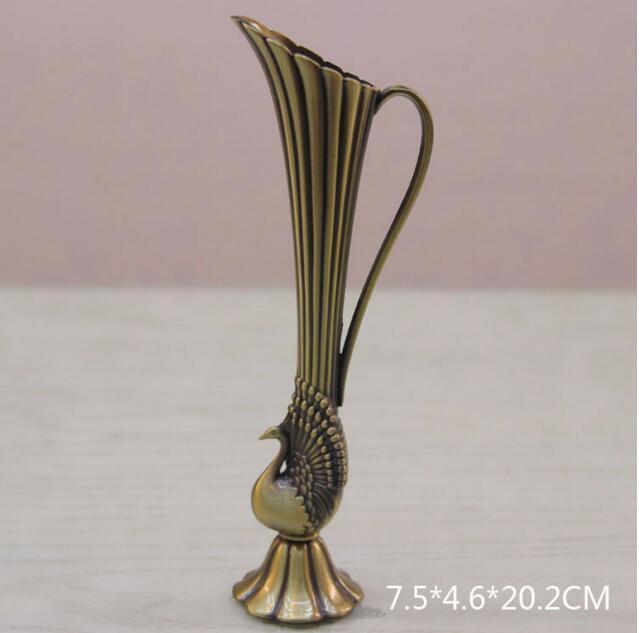 Brass vintage peacock vase metal alloy gold / bronze small vase modern table creative home / wedding decoration vase