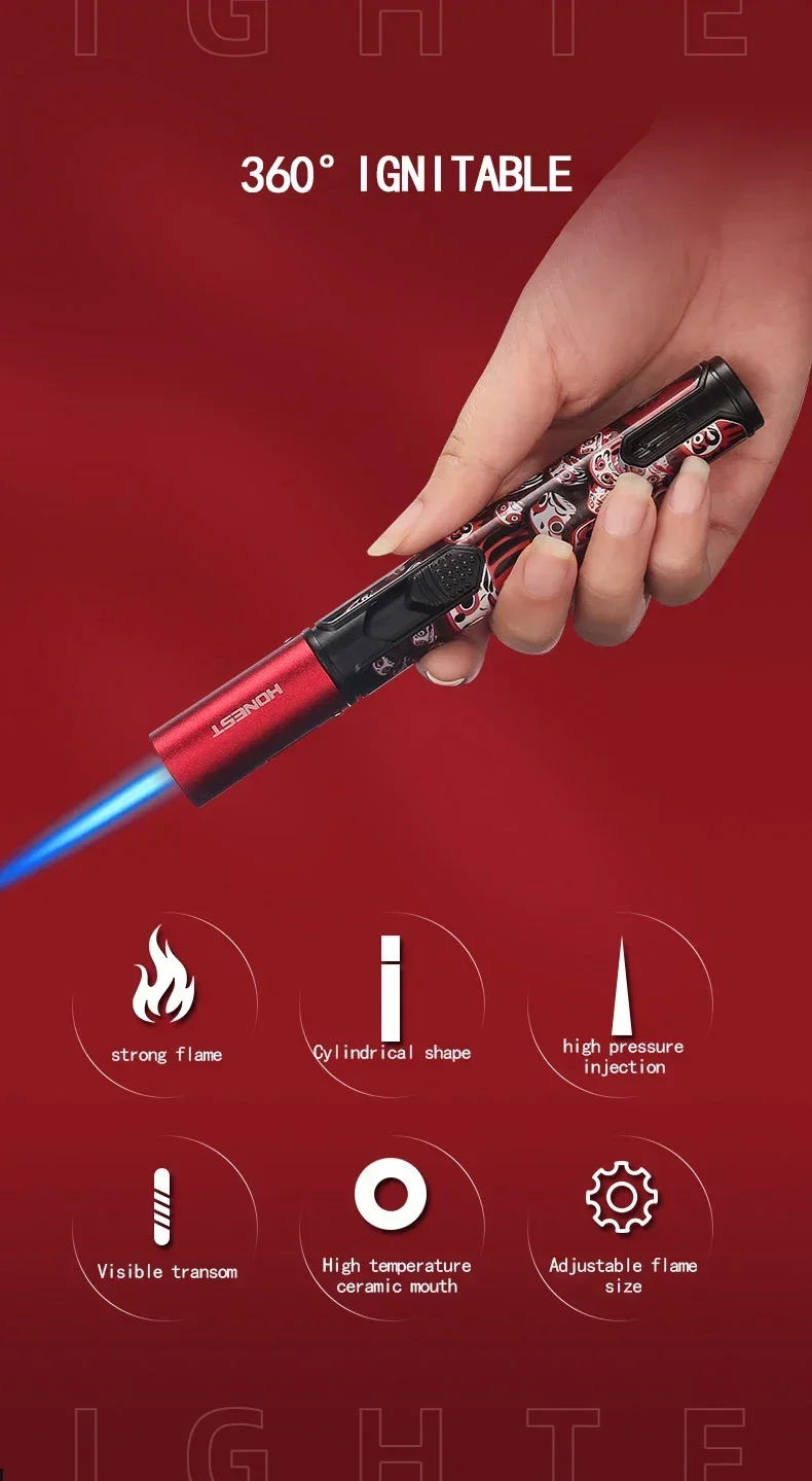 HONEST Metal Torch Gas Lighter Outdoor Blue Flame Windproof Lighter Cigar Butane Spray Gun Portable Jet Lighter HONEST Metal Torch Gas Lighter Outdoor Blue Flame Windproof Lighter Cigar Butane Spray Gun Portable Jet Lighter