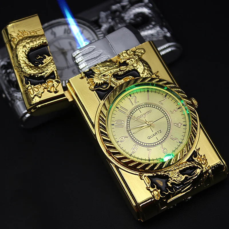 Creative Seven Colored lights Jet Turbo torch Blue flame gas watch Cigar lighter Windproof metal press ignition fashion men gift Creative Seven Colored lights Jet Turbo torch Blue flame gas watch Cigar lighter Windproof metal press ignition fashion men gift