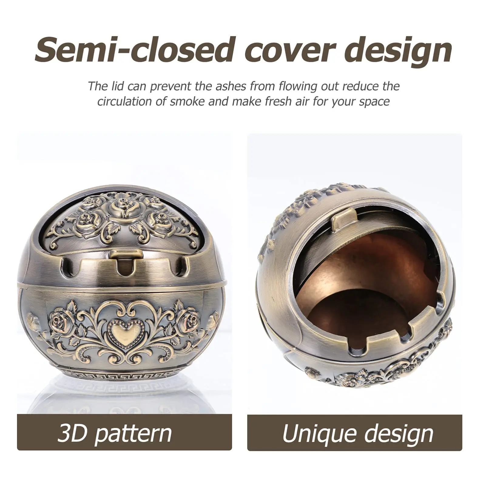 Retro Decorative Ashtray with Lid Metal Portable Cigar Ashtray Indoor and Outdoor Carved Gift Men's and Women's Smoking Set Retro Decorative Ashtray with Lid Metal Portable Cigar Ashtray Indoor and Outdoor Carved Gift Men's and Women's Smoking Set