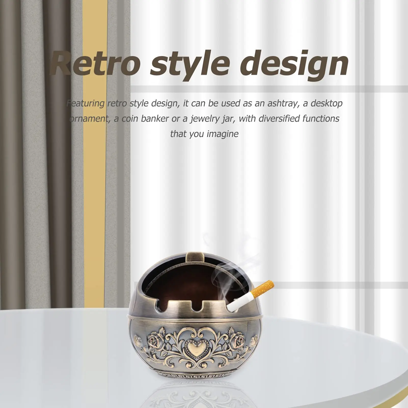 Retro Decorative Ashtray with Lid Metal Portable Cigar Ashtray Indoor and Outdoor Carved Gift Men’s and Women’s Smoking Set Retro Decorative Ashtray with Lid Metal Portable Cigar Ashtray Indoor and Outdoor Carved Gift Men's and Women's Smoking Set