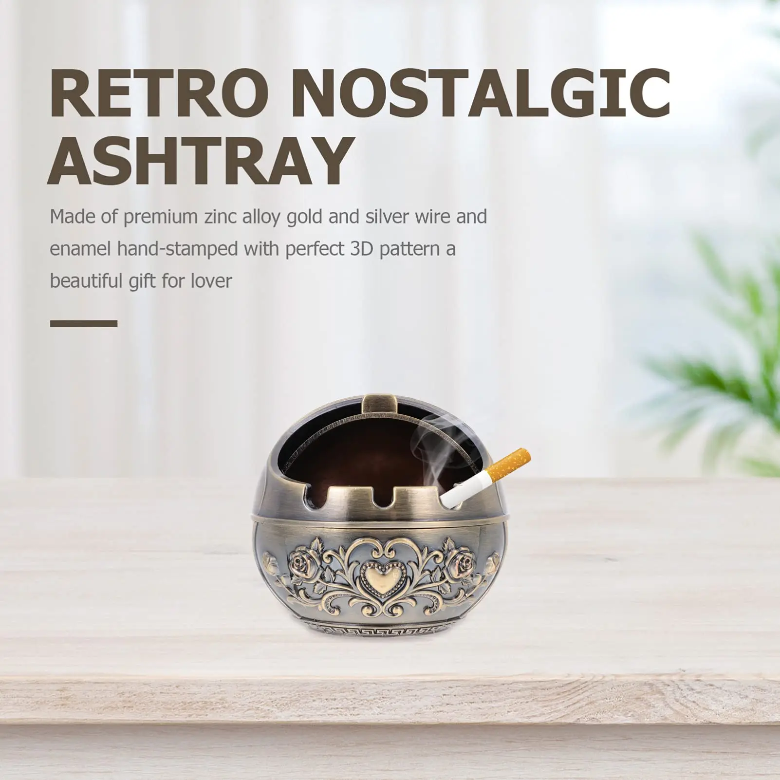 Retro Decorative Ashtray with Lid Metal Portable Cigar Ashtray Indoor and Outdoor Carved Gift Men's and Women's Smoking Set Retro Decorative Ashtray with Lid Metal Portable Cigar Ashtray Indoor and Outdoor Carved Gift Men's and Women's Smoking Set