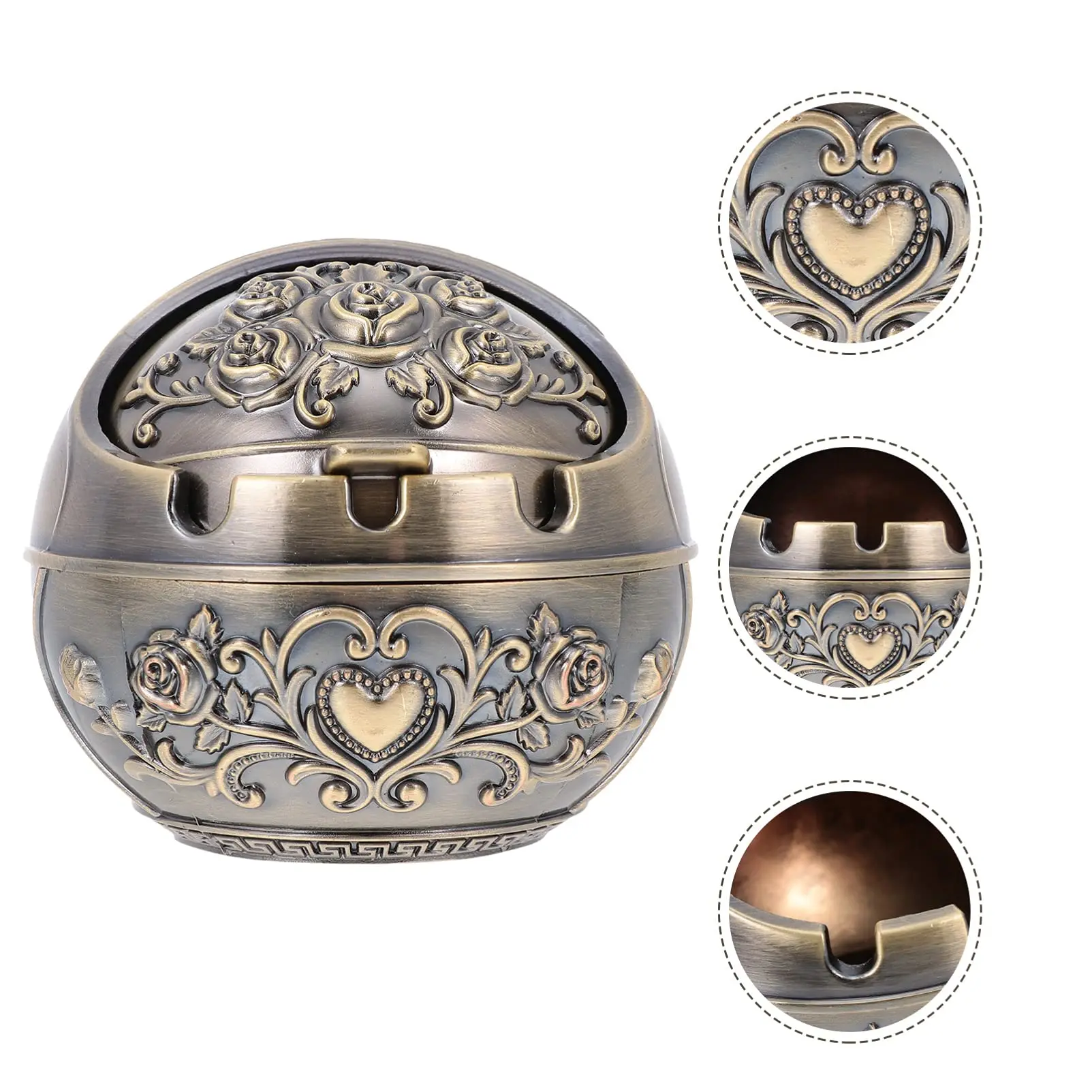 Retro Decorative Ashtray with Lid Metal Portable Cigar Ashtray Indoor and Outdoor Carved Gift Men’s and Women’s Smoking Set Retro Decorative Ashtray with Lid Metal Portable Cigar Ashtray Indoor and Outdoor Carved Gift Men's and Women's Smoking Set