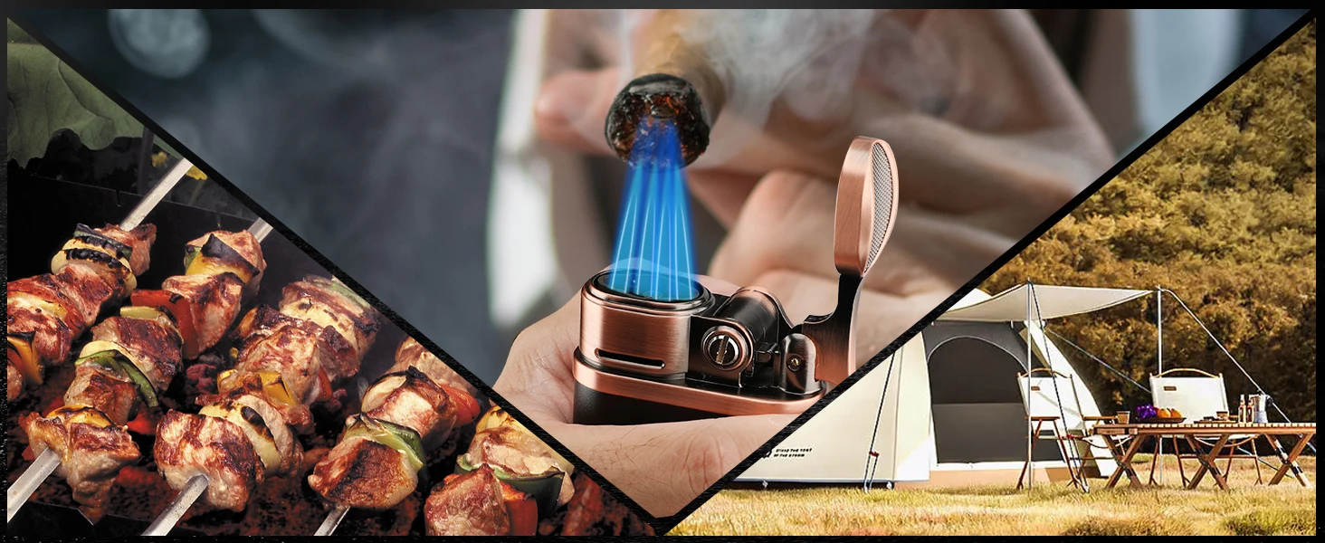 XIFEI Cigar Lighter 4 Jet Flame Torch Lighter with Cigar Holder, Windproof Rocker Arm Butane Lighter Adjustable Flame XIFEI Cigar Lighter 4 Jet Flame Torch Lighter with Cigar Holder, Windproof Rocker Arm Butane Lighter Adjustable Flame
