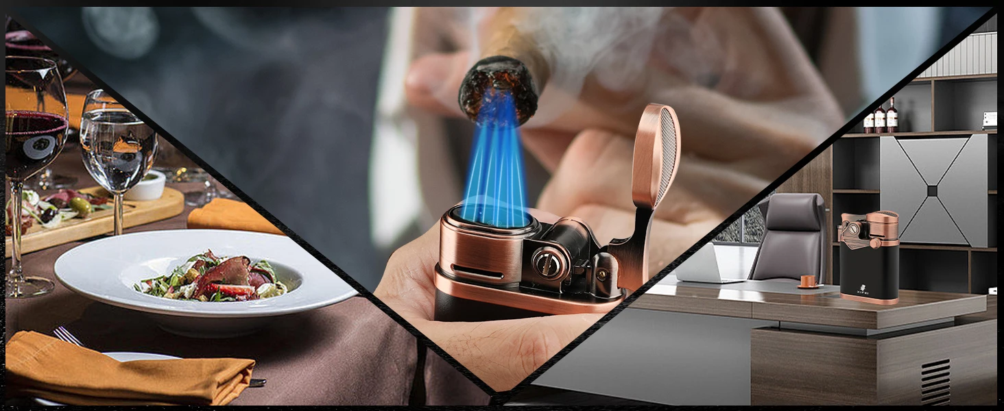 XIFEI Cigar Lighter 4 Jet Flame Torch Lighter with Cigar Holder, Windproof Rocker Arm Butane Lighter Adjustable Flame XIFEI Cigar Lighter 4 Jet Flame Torch Lighter with Cigar Holder, Windproof Rocker Arm Butane Lighter Adjustable Flame