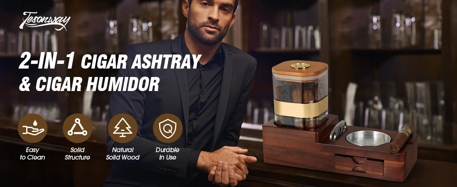 Cigar Humidor Cigar Ashtray Set Wooden Cigar Accessories Cigar Cutter Cigar Jar With Hygrometer Humidifier Cigar Gifts for Men Cigar Humidor Cigar Ashtray Set Wooden Cigar Accessories Cigar Cutter Cigar Jar With Hygrometer Humidifier Cigar Gifts for Men