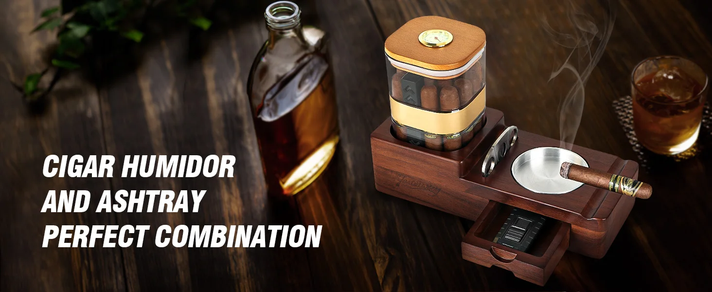 Cigar Humidor Cigar Ashtray Set Wooden Cigar Accessories Cigar Cutter Cigar Jar With Hygrometer Humidifier Cigar Gifts for Men Cigar Humidor Cigar Ashtray Set Wooden Cigar Accessories Cigar Cutter Cigar Jar With Hygrometer Humidifier Cigar Gifts for Men