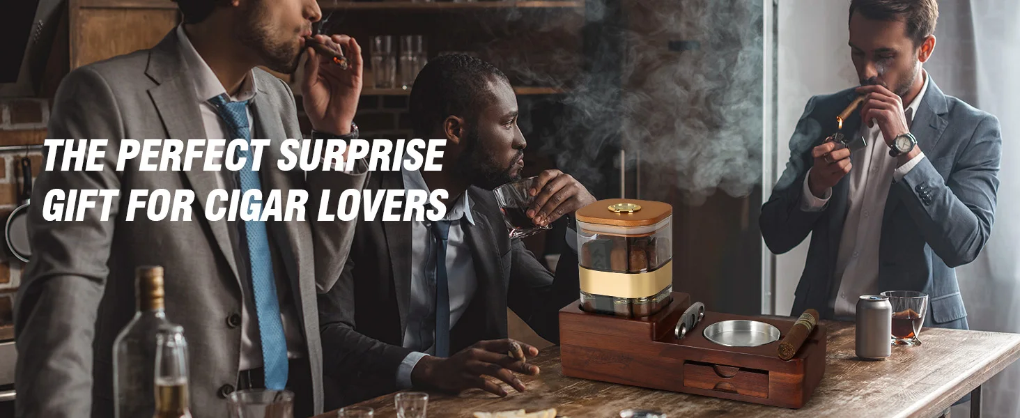 Cigar Humidor Cigar Ashtray Set Wooden Cigar Accessories Cigar Cutter Cigar Jar With Hygrometer Humidifier Cigar Gifts for Men Cigar Humidor Cigar Ashtray Set Wooden Cigar Accessories Cigar Cutter Cigar Jar With Hygrometer Humidifier Cigar Gifts for Men