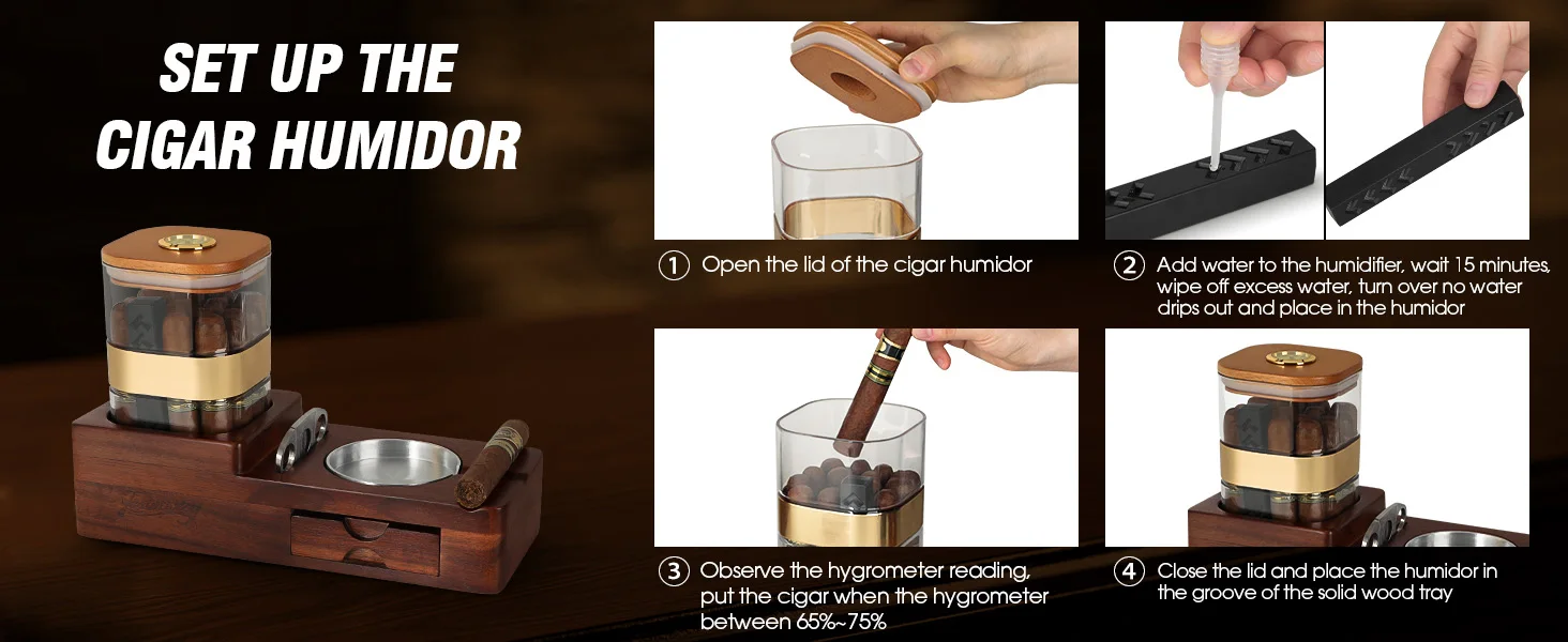 Cigar Humidor Cigar Ashtray Set Wooden Cigar Accessories Cigar Cutter Cigar Jar With Hygrometer Humidifier Cigar Gifts for Men Cigar Humidor Cigar Ashtray Set Wooden Cigar Accessories Cigar Cutter Cigar Jar With Hygrometer Humidifier Cigar Gifts for Men