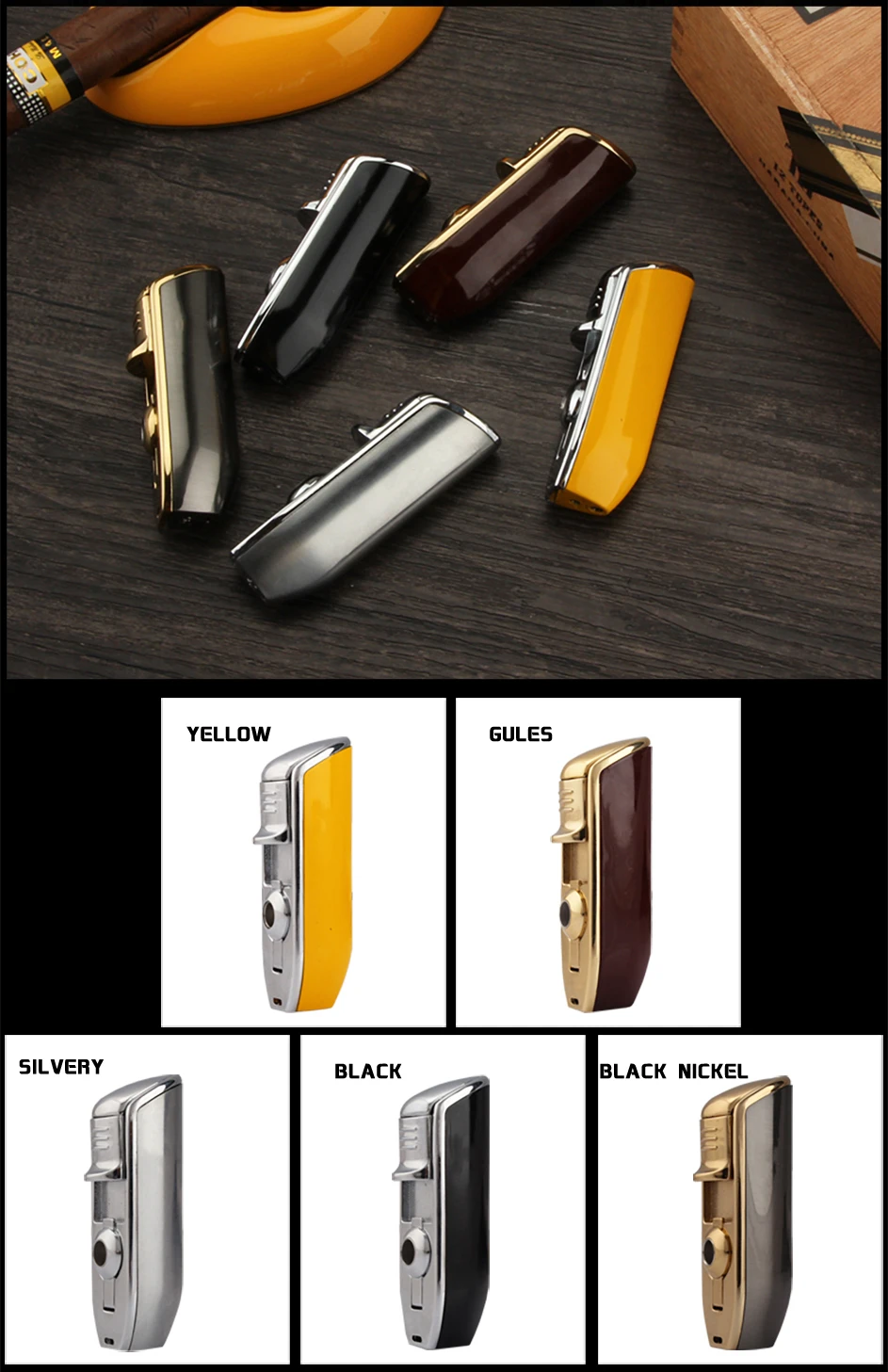 Metal Windproof Pocket Cigar Lighter - 3 Jet Blue Flame with Cutter Metal Windproof Pocket Cigar Lighter - 3 Jet Blue Flame with Cutter