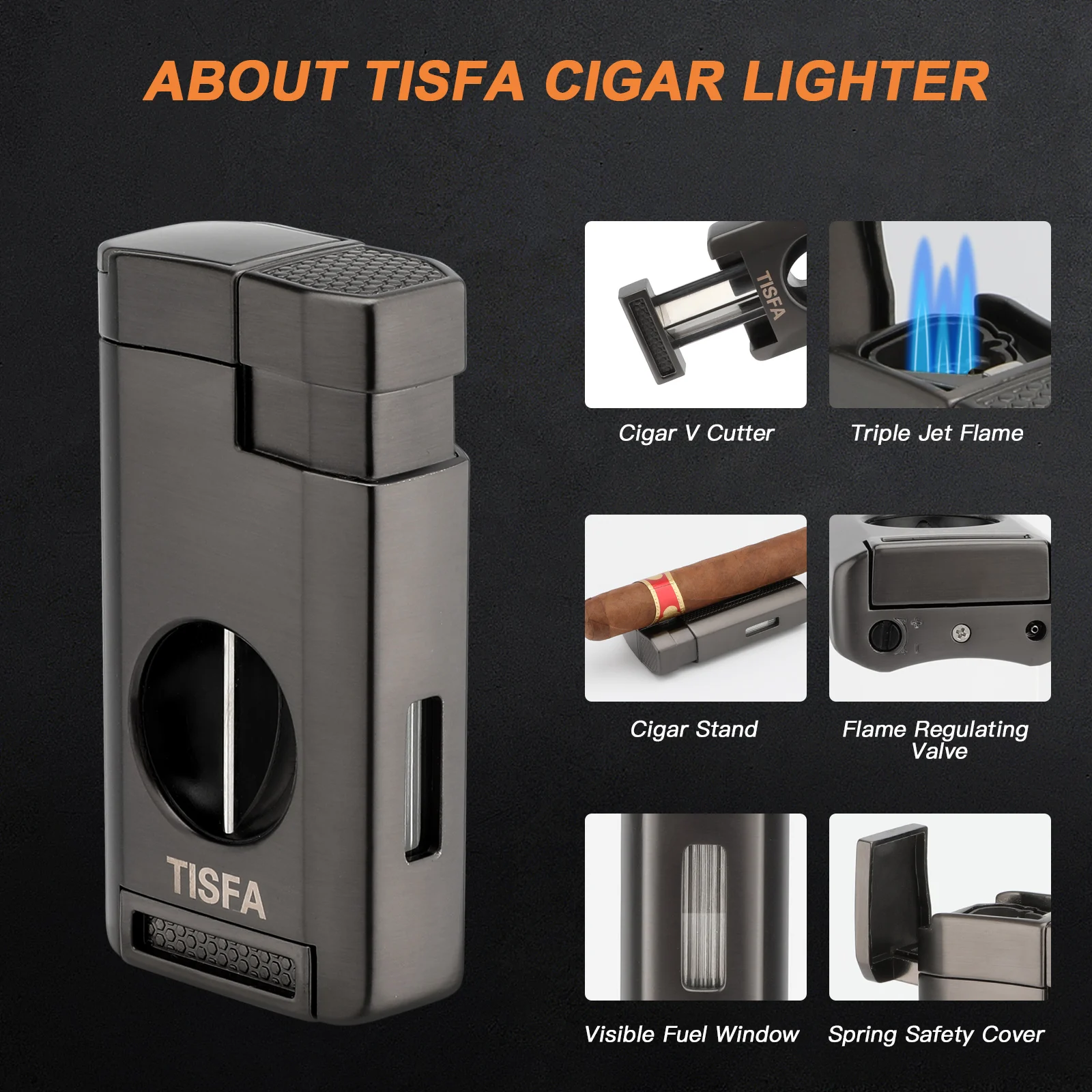 Cedar Wood Cigar Humidor Case with Lighter, V Cut Cutter, Holder Cedar Wood Cigar Humidor Case with Lighter, V Cut Cutter, Holder