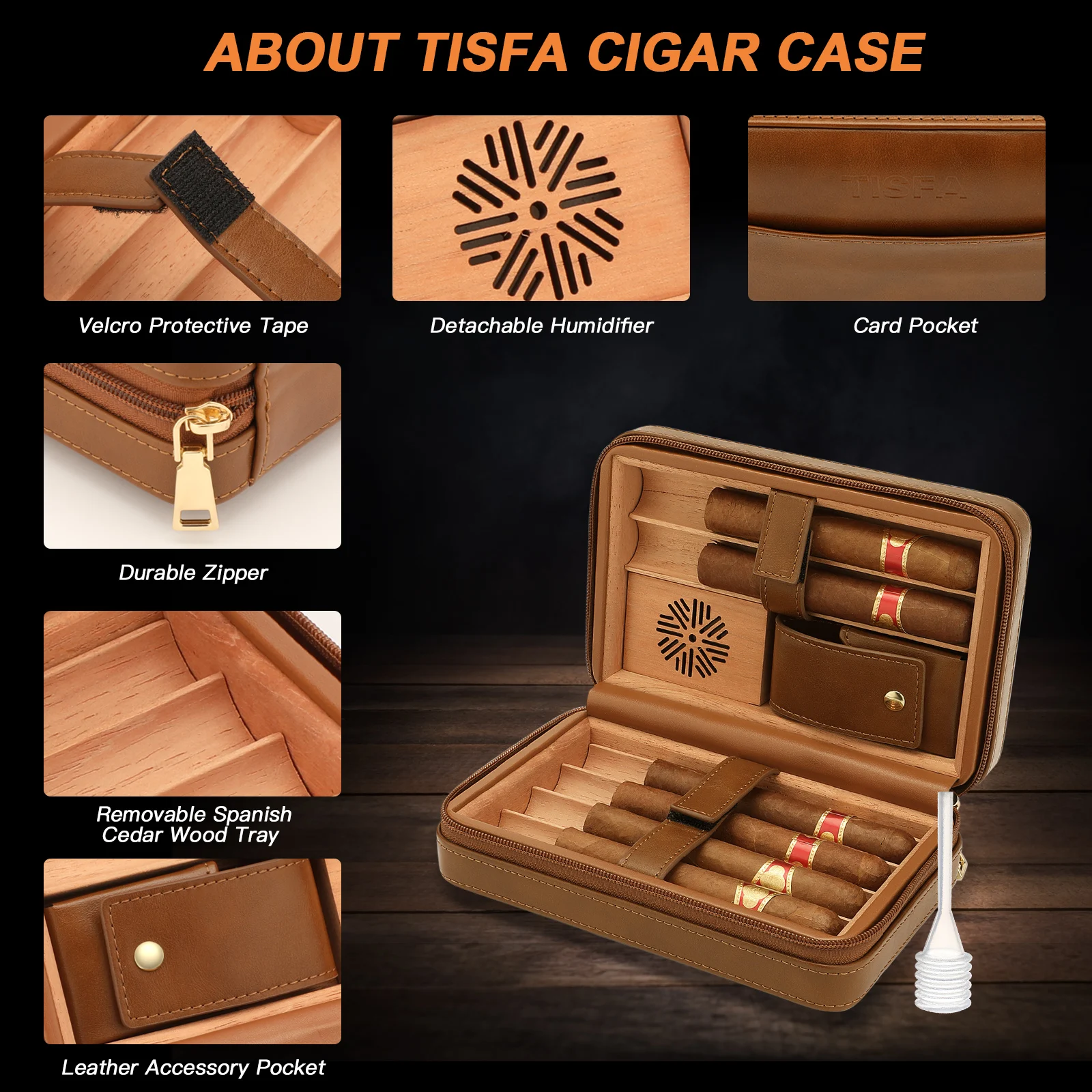 Cedar Wood Cigar Humidor Case with Lighter, V Cut Cutter, Holder Cedar Wood Cigar Humidor Case with Lighter, V Cut Cutter, Holder